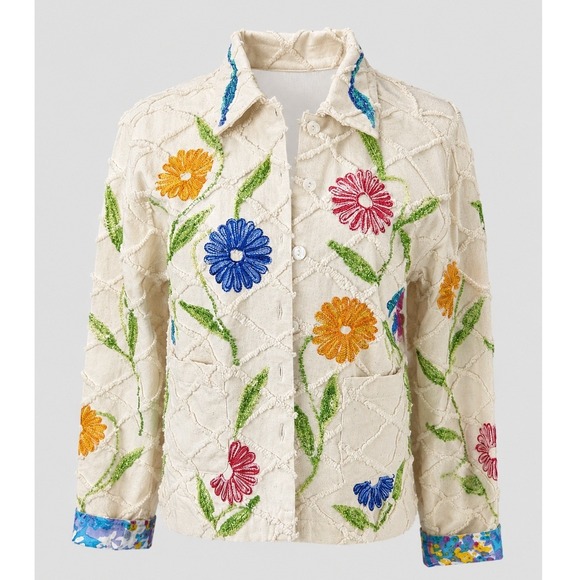 Tantrums Jackets & Blazers - Vintage Tantrums Floral Embroidered Cotton Jacket‎ Boho Artwear Size S India Y2K